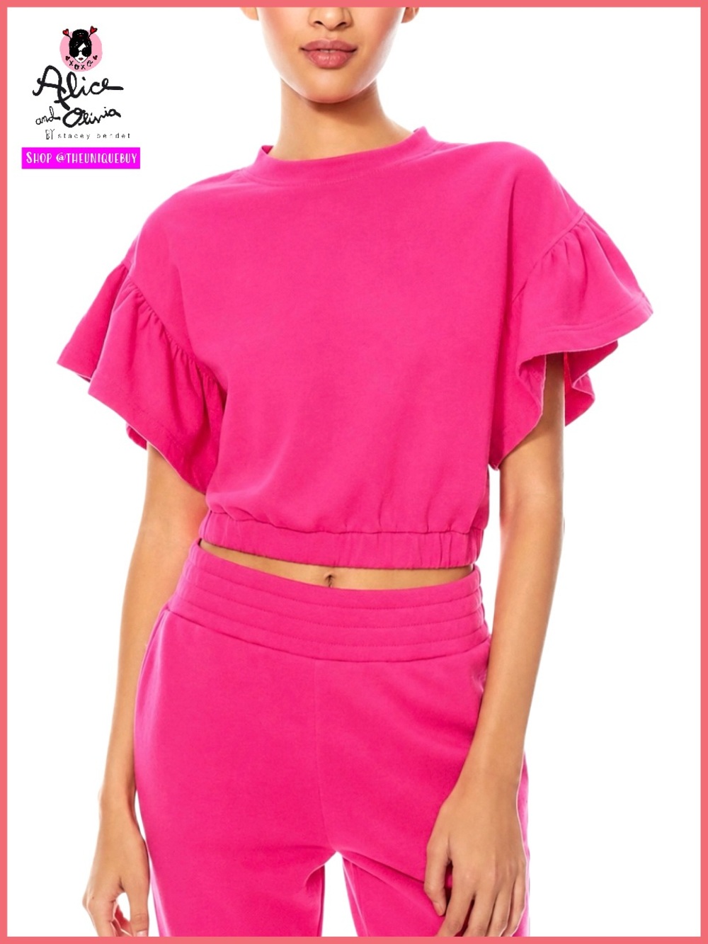 Alice + Olivia Joline Wild Pink Flutter Sleeve Sweater Top